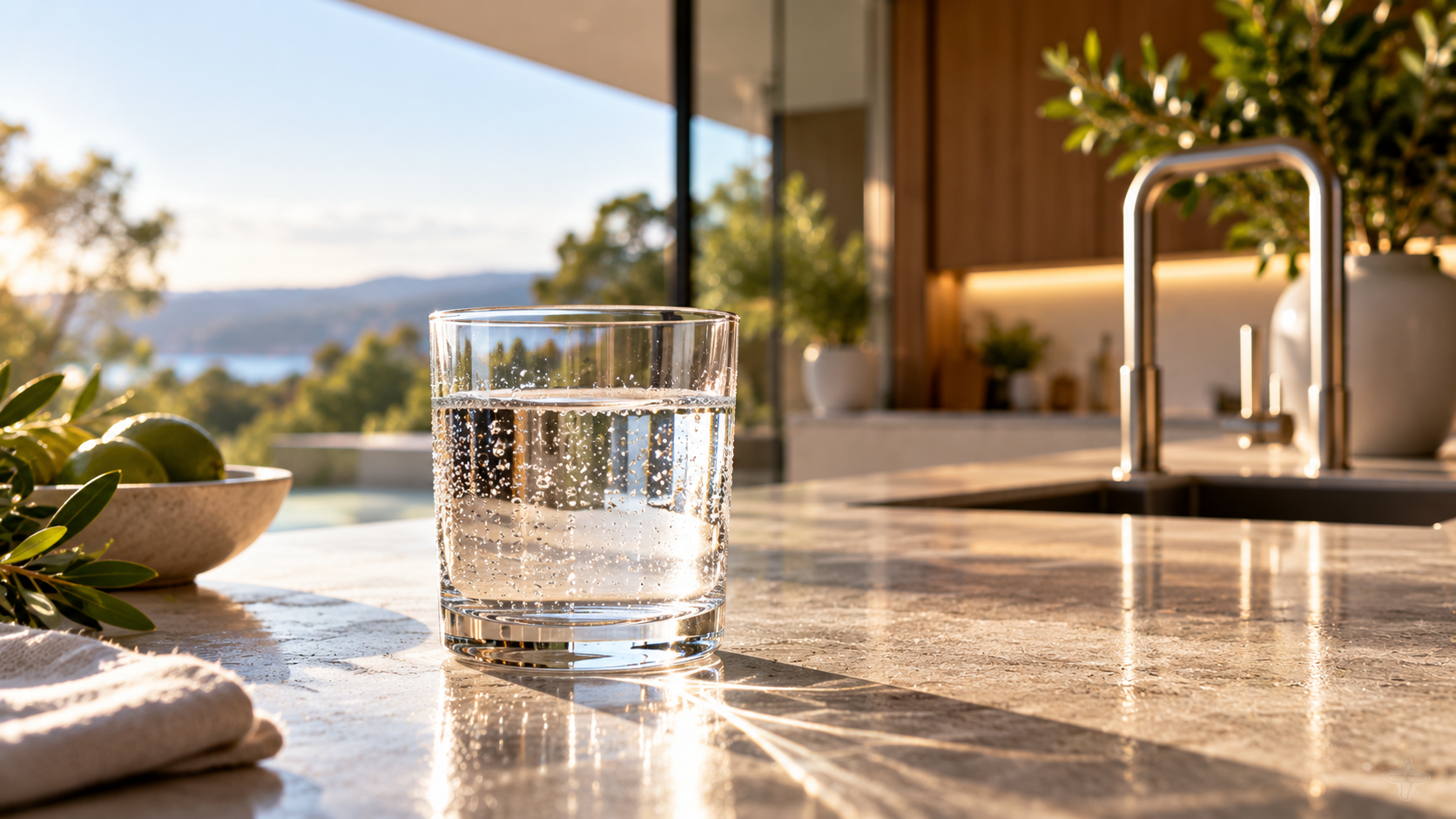 Filtered water being poured in a modern Australian kitchen