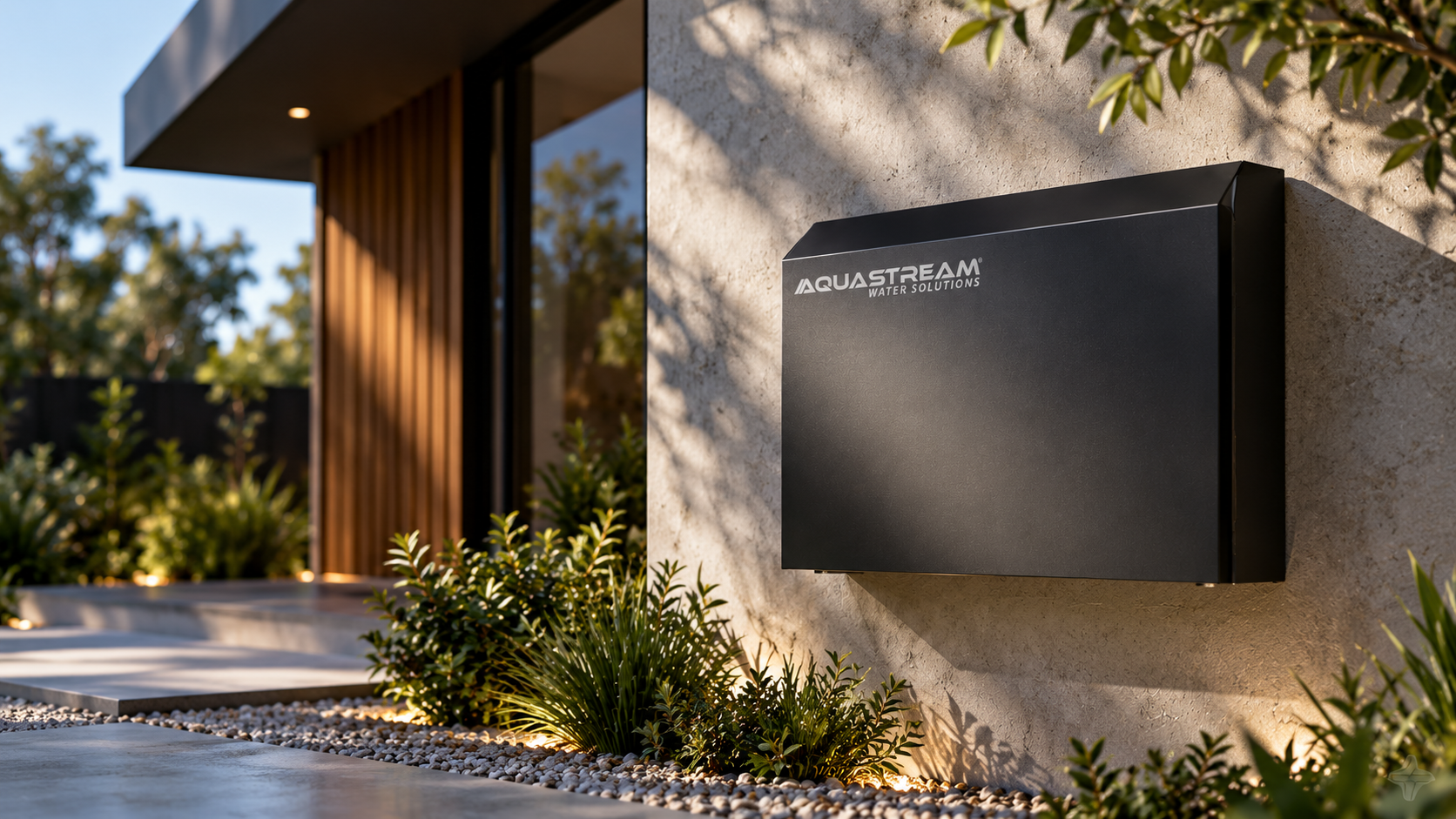 AquaStream DUO.2 large-format filtration system on a modern home wall